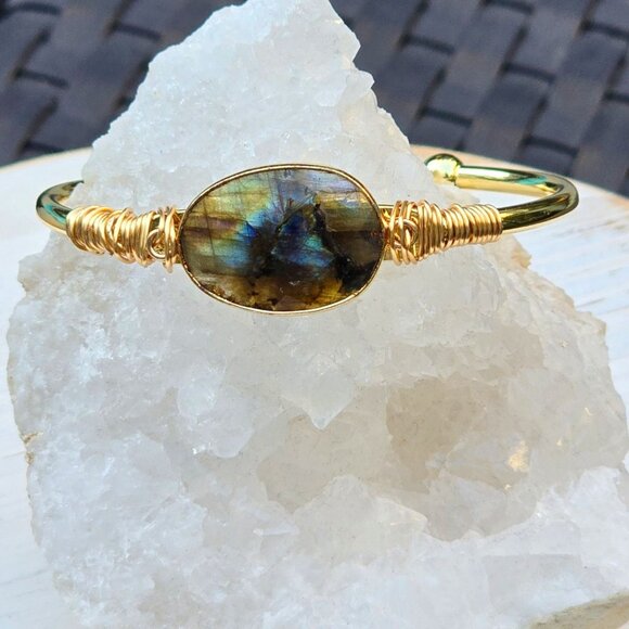 Labradorite Wire Wrap Bracelet w/ 14Kt Gold Over Copper – Moon Energy Design - Picture 3 of 10